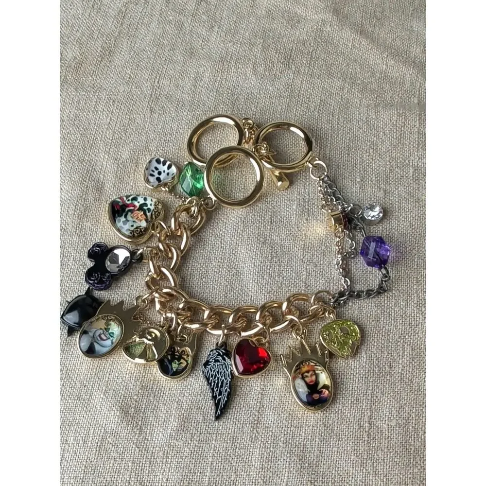 Handcrafted Disney Villains Inspired Charm Bracelet Gold Tone Gothic Fairy Tale